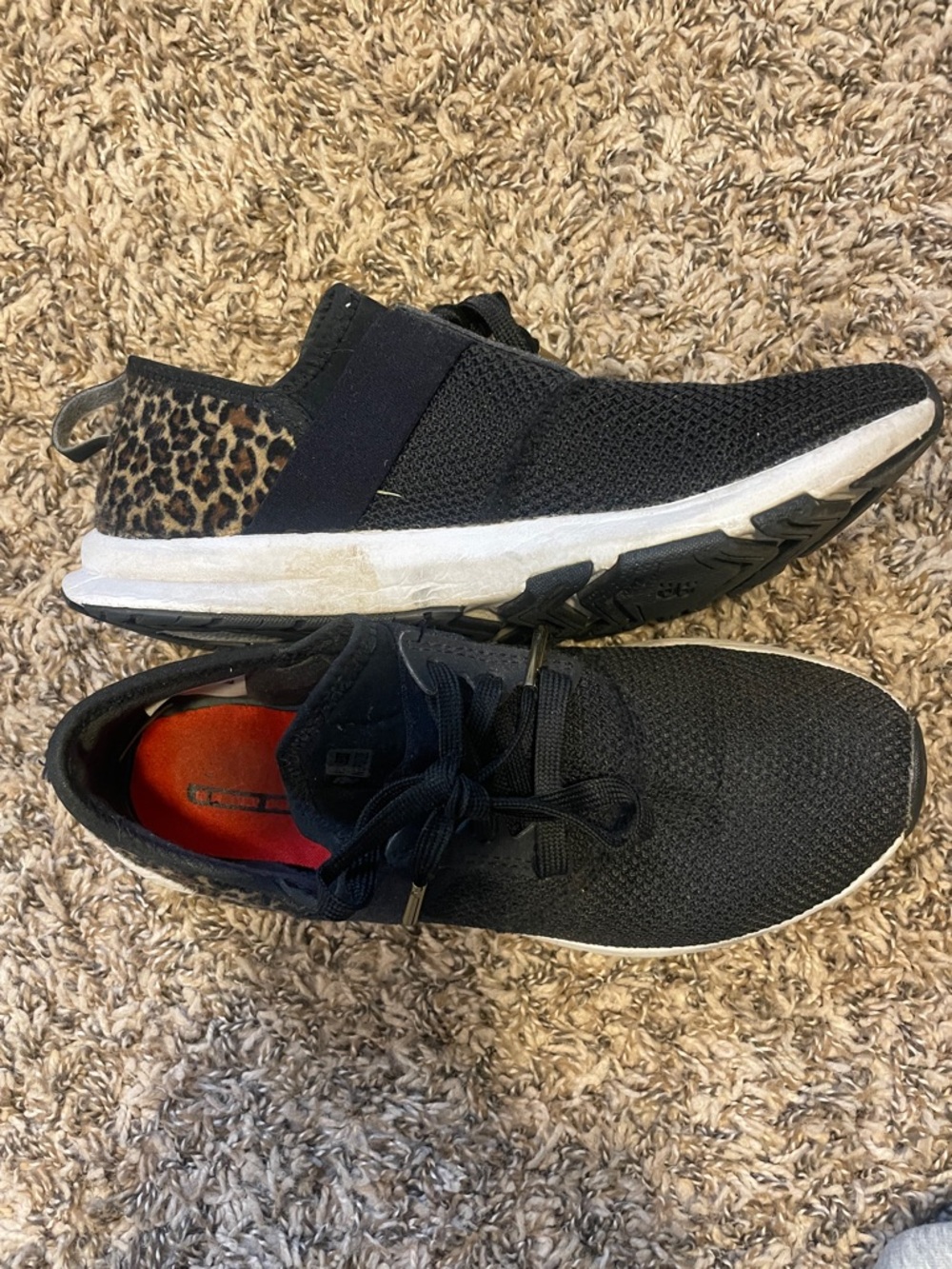 New Balance Black Athletic Slip-On Sneakers with Leopard Accent